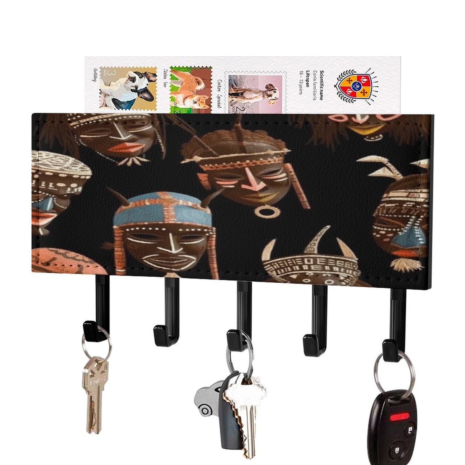 Soporte de pared adhesivo para llaves con bandeja organizadora de correo y estante metálico negro
