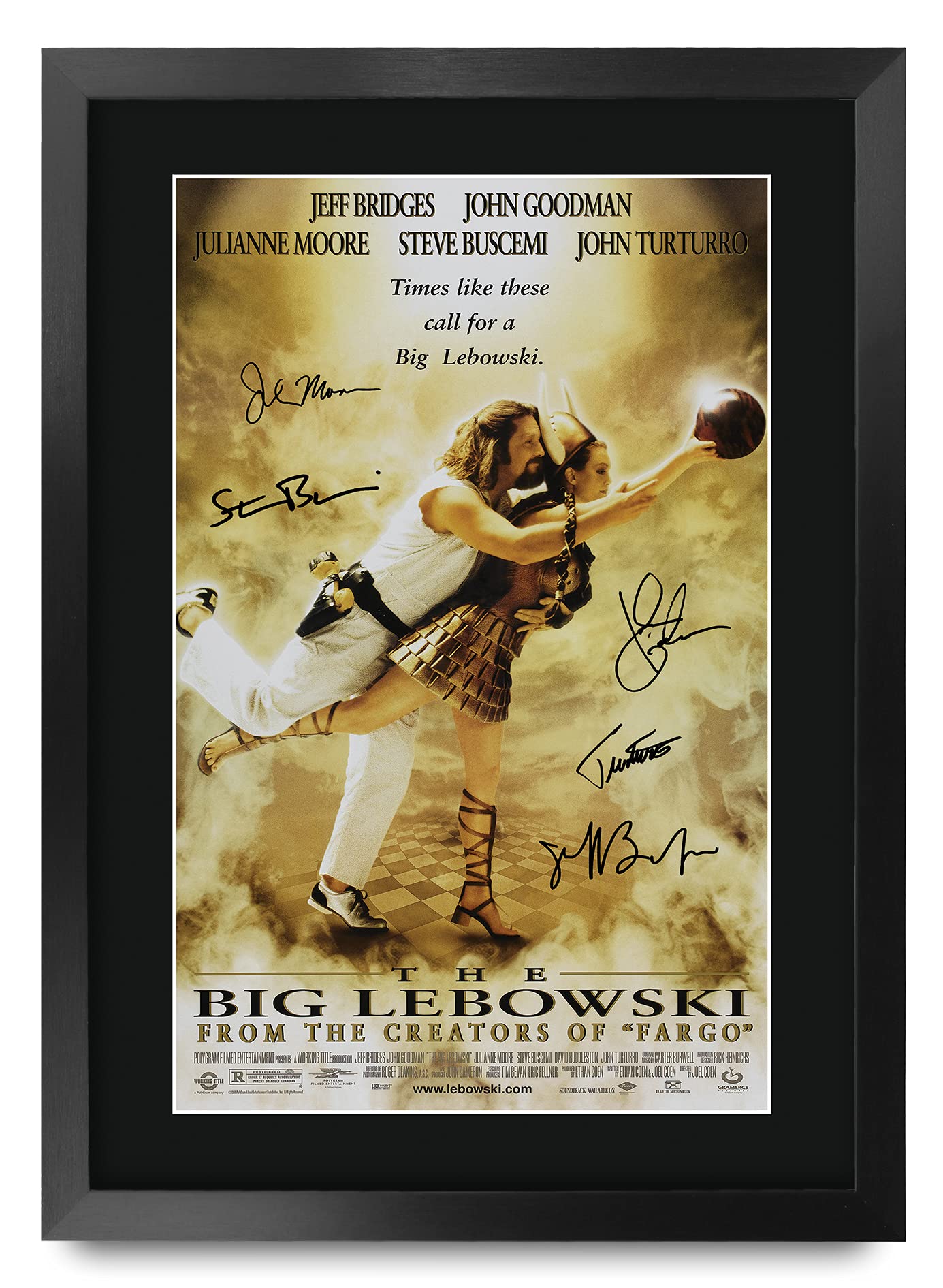 HWC Trading FR A3 The Big Lebowski Jeff Bridges Gedrucktes Poster, signiertes Autogramm, Bild für Film-Fans, A3 gerahmt