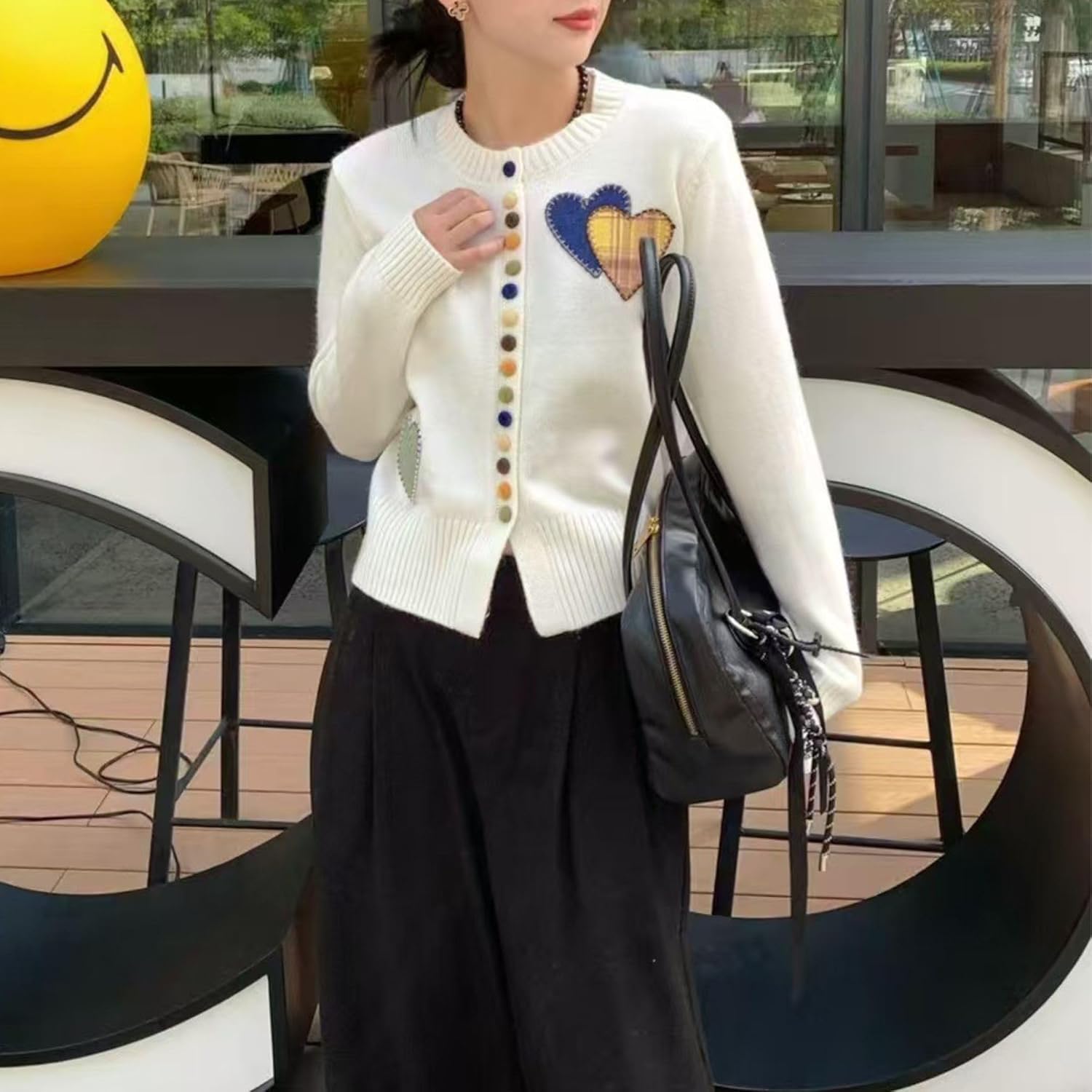 FindThy Women’s Embroidered Heart Cardigan Sweater Cute Crewneck Long Sleeve Button Down Knitted Cardigan Coat - Image 5