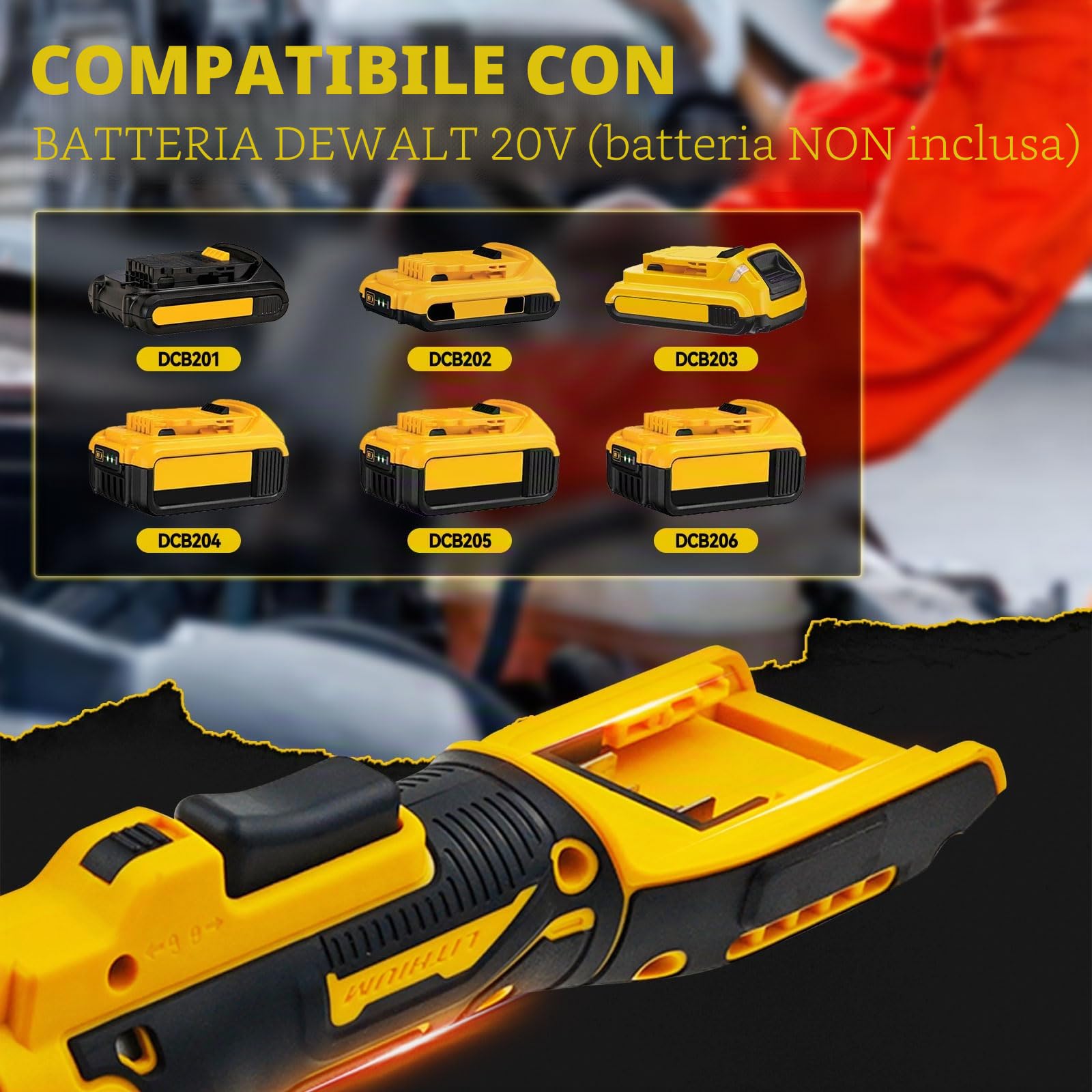 Chiave a cricchetto senza fili estesa da 3/8" per batterie Dewalt da 18V 20V, testa estesa da (6 pollici) 16cm, 80N.m, 320RPM set di chiavi a cricchetto elettriche con luce LED integrata e 8 bussole