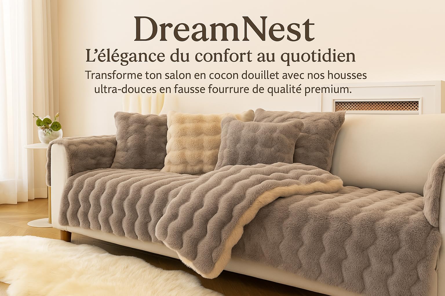 DreamNest Veta Housse de Canapé Fausse Fourrure 70x90cm Polyester Antidérapante