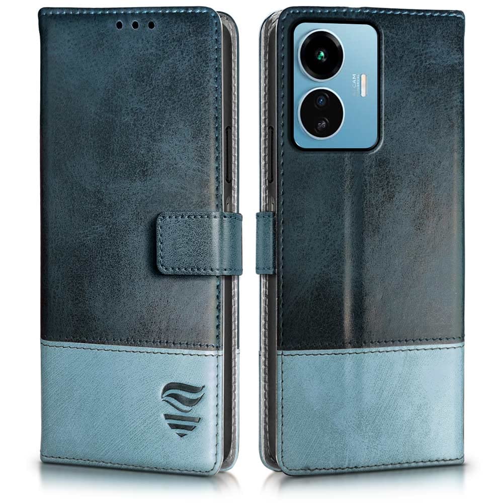 FLIPPED Vegan Leather Flip Cover for iQOO Z6 Lite 5G | Shock Proof with TPU Bumper & Kickstand | Card & Cash Pockets | Magnetic Closure Wallet Case Cover (Hand Stitched, Blue with Aquamarine) (B0C1ZZ5VZV) Amazon Price History, Amazon Price Tracker