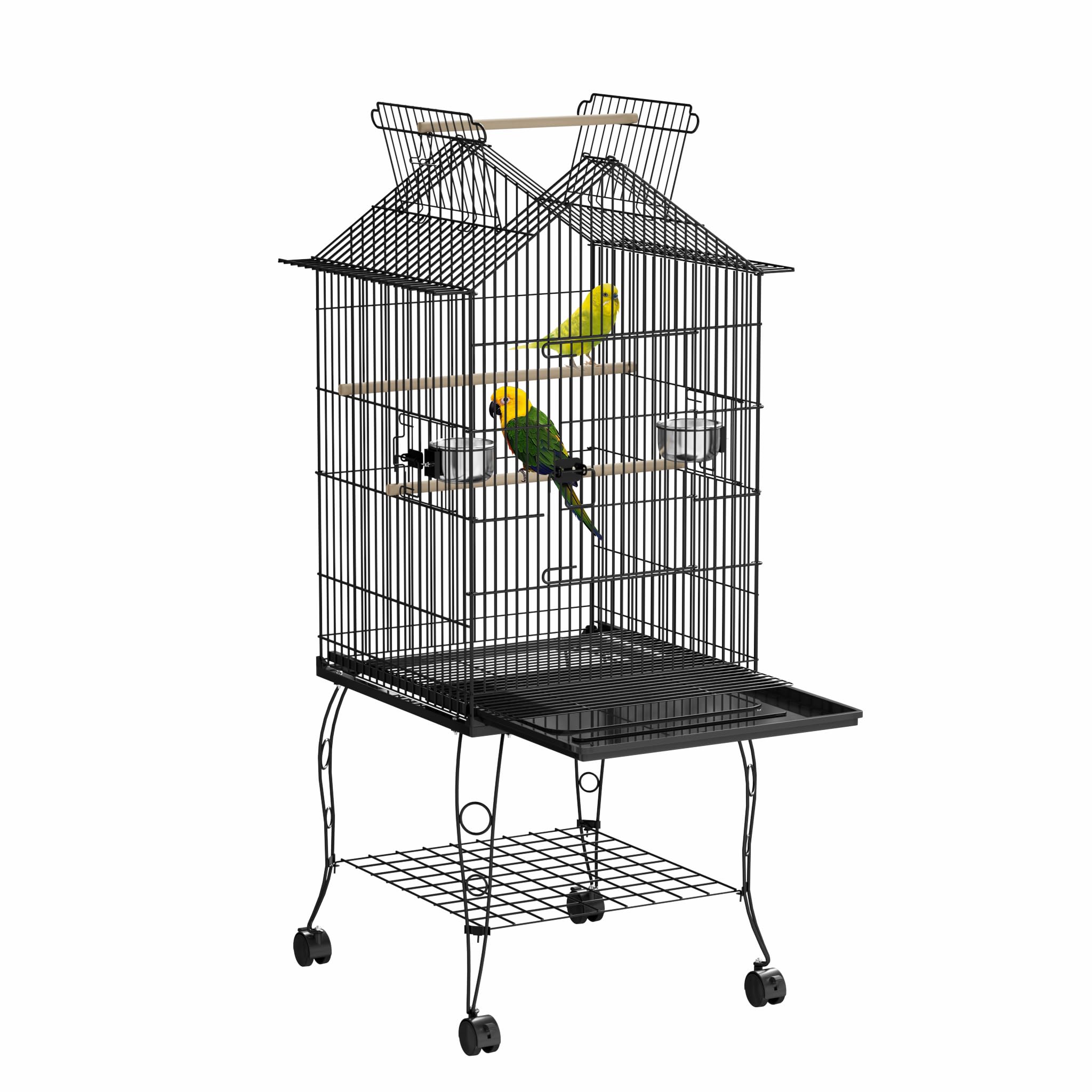 XMTECH Pajarera con ruedas 55 x 55 x 145 cm – Jaula grande para loros y periquitos, de metal, con perchas, comedero y bandeja para excrementos, fácil de limpiar, tipo A