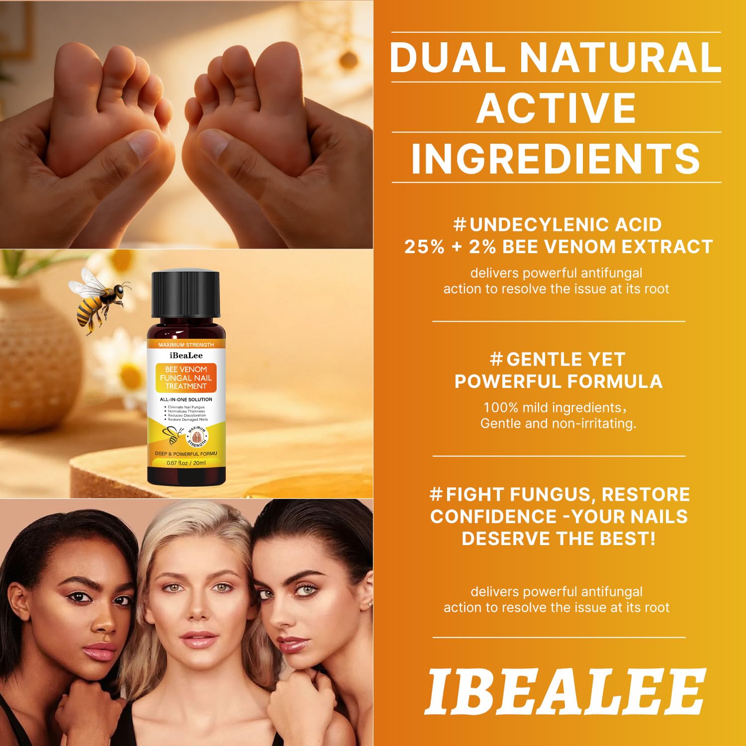 Bee Venom Antifungal Solution Extra Strength - For Fungus on Toenails and Fingernails, Repairing Yellow & Ingrown Nails, Foot Care Treatment