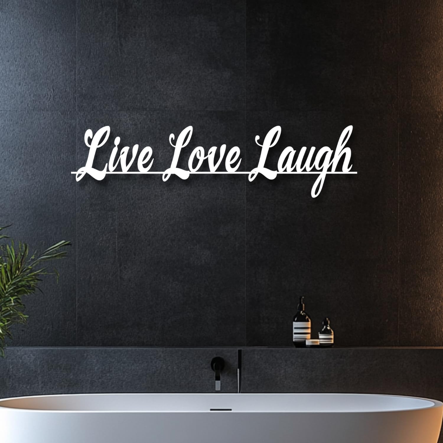 Nowoczesna minimalistyczna metalowa dekoracja ścienna, słowa "Live Love Laugh", "modem domowy", "salon" i "sypialnia" (czarny, 105 x 35 cm, bez ramki)