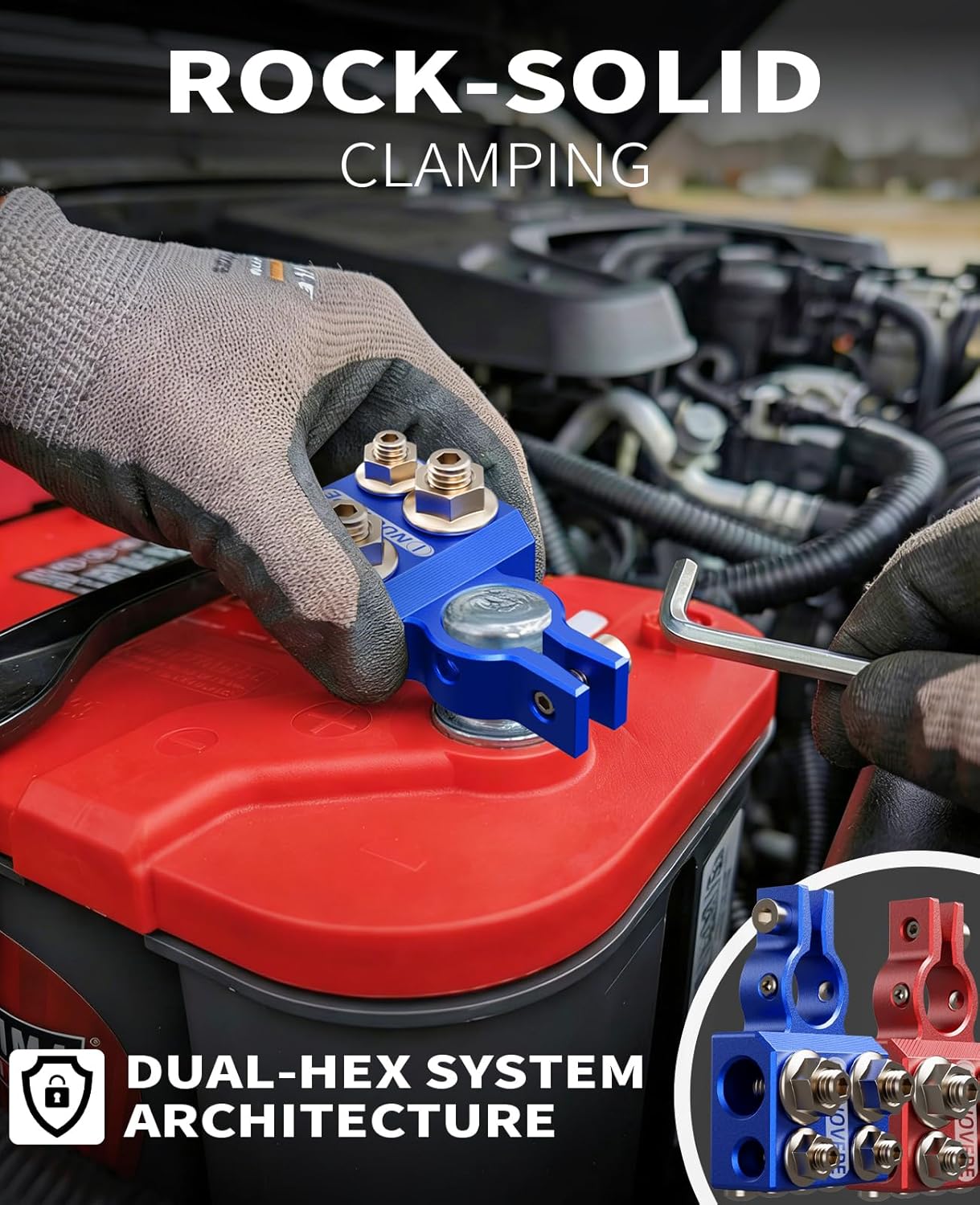 Heavy Duty Battery-Terminal-Connector: 12-Way Car Battery Terminals, Aluminum Corrosion Resistant, 8AWG up to 4/0(XL) AWG Gauge, Fits SAE/DIN/EN Top Post for Car Audio, Winch, Truck, Off-Road
