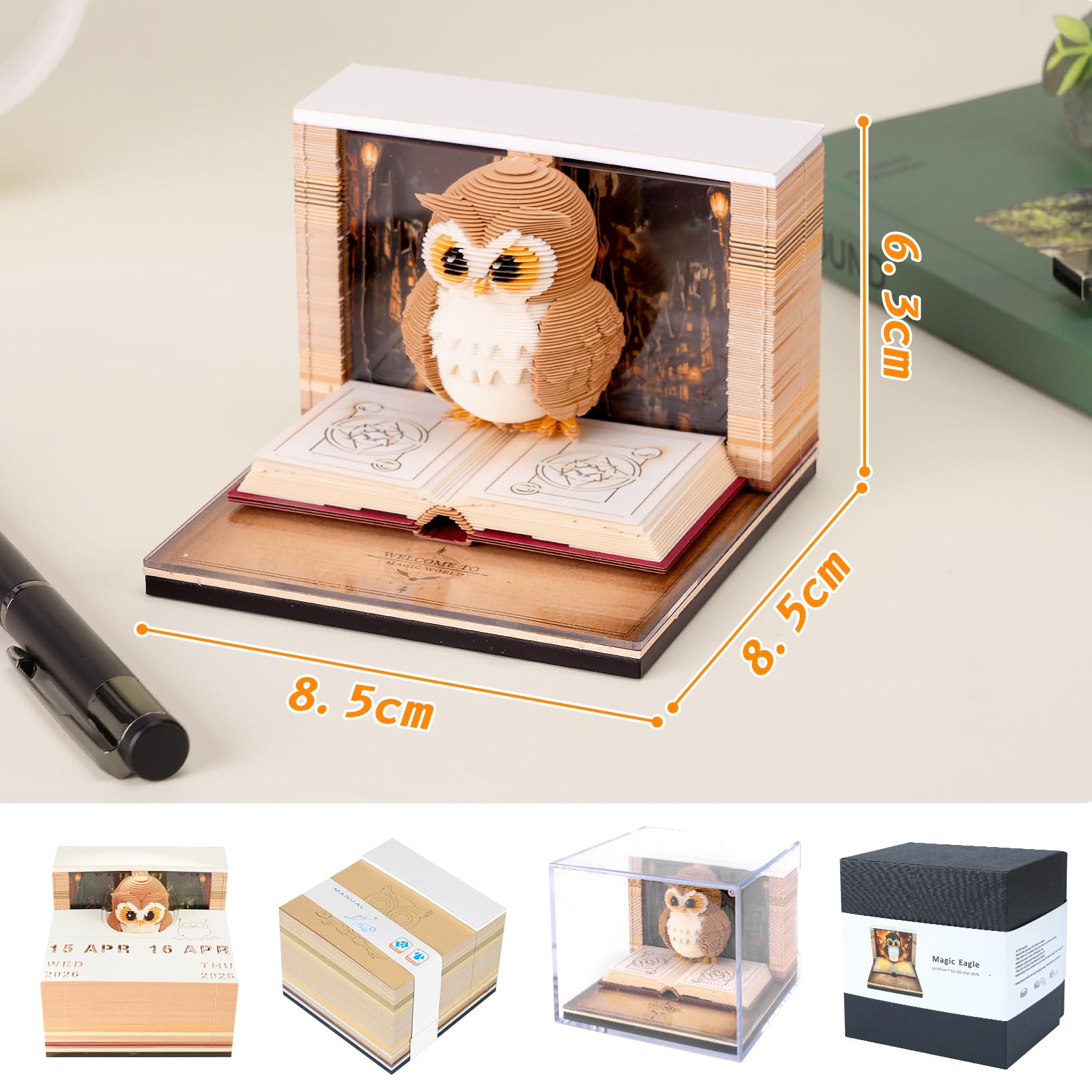 Calendario 3D dicembre 2025 & 2026 – Aquila magica | il tuo calendario personale con modello di carta 3D | Decorazione da scrivania originale e incantevole decorazione invernale