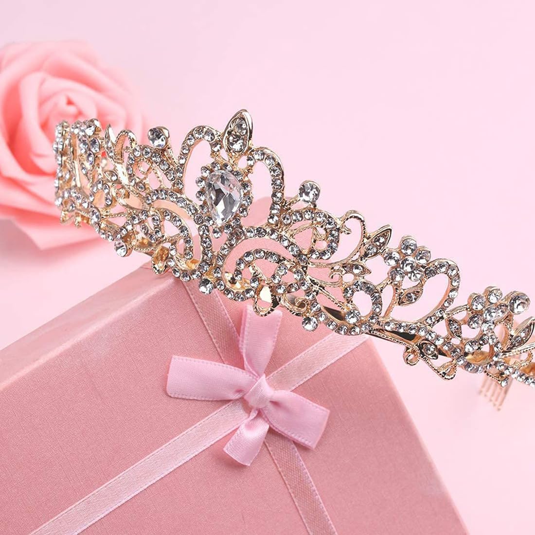 Yuannee Couronne Princesse En Strass Cristal,Argent Élégant