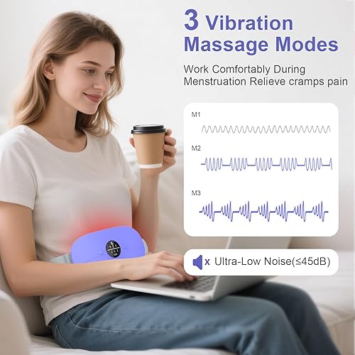 Miniatura 4 de Almohadillas térmicas, almohadilla térmica portátil inalámbrica con 3 niveles de calor y 3 modos de masaje de vibración, almohadilla térmica de