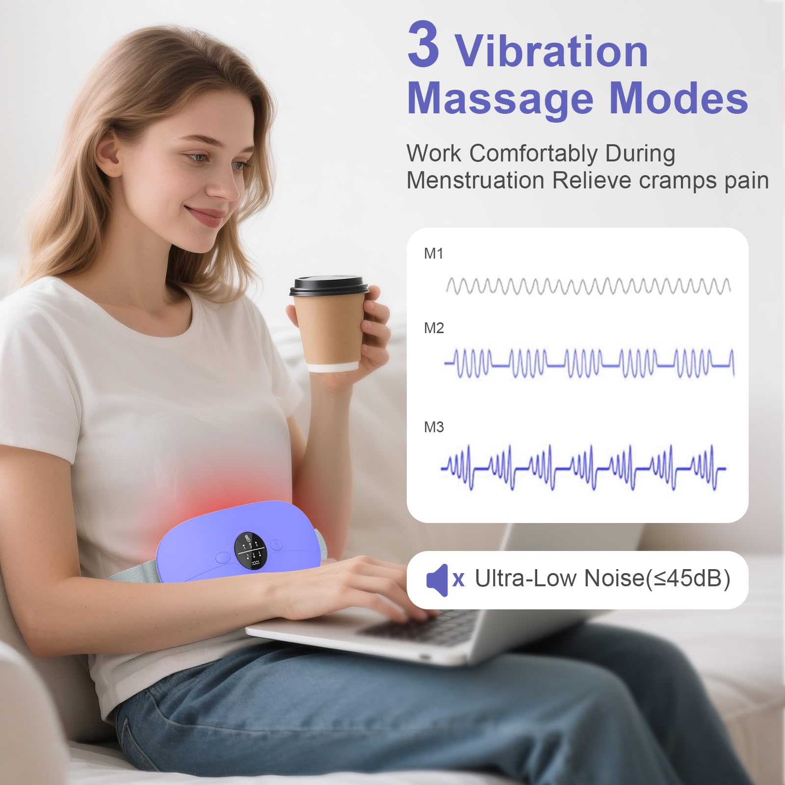 almohadillas para orejas de calentamiento de período para calambres, almohadilla térmica inalámbrica portátil con 3 niveles de calor y 3 modos de masaje de vibración, almohadilla térmica de carga
