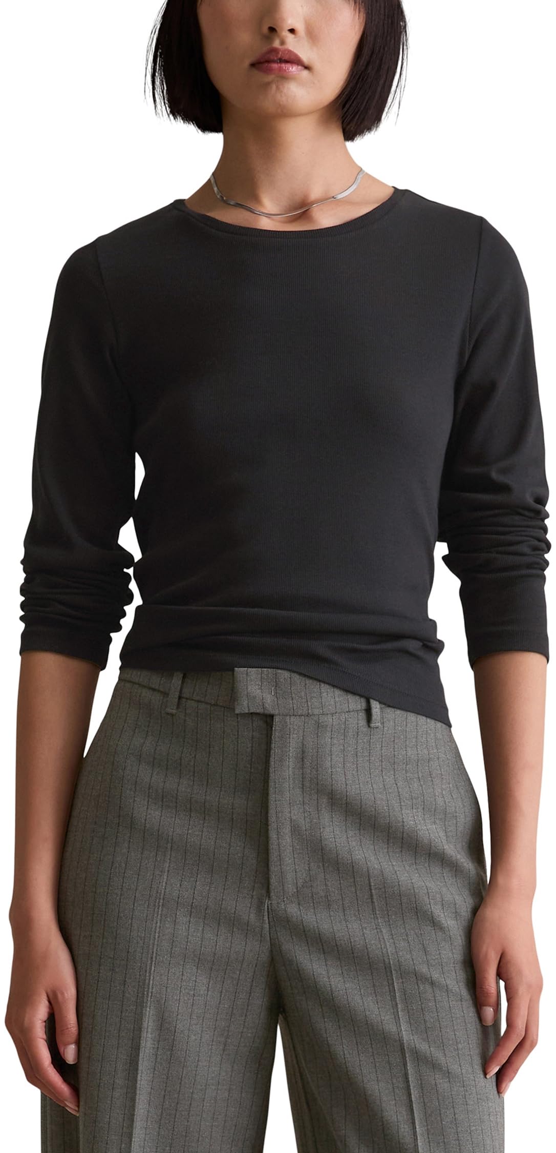 Marc OߴPolo Denim Damen Langarmshirt aus Bio-Baumwolle mit Stretch-Anteil, Schwarz (Black), L