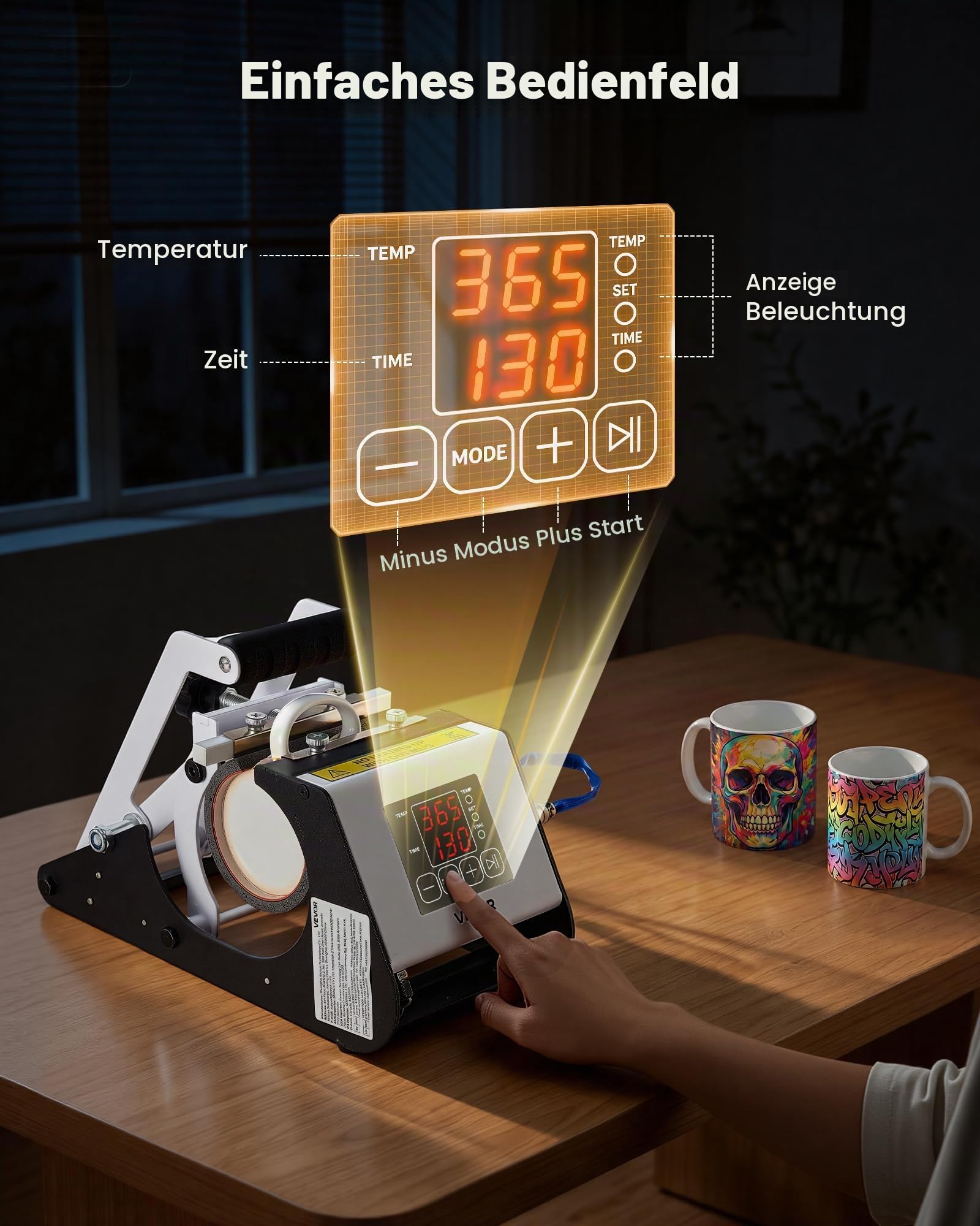 VEVOR Tassenpresse Becherdruckmaschine Mug Sublimationspresse 444ml Weiß, inkl. Klebeband & Handschuhen Einfache Temperatur- & Zeiteinstellung für Sublimationsdruck auf Bechern & Tassen