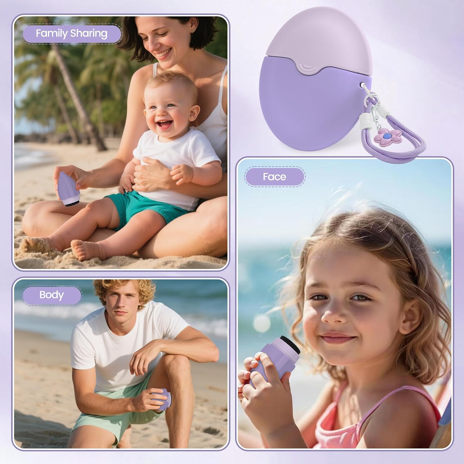 Sunscreen Applicator with Roller Ball & Sponge, Refillable Travel Size Lotion Applicator for Kids & Adults, Portable Mess-Free Sunscreen Applicator with Floral Lanyard | 2-in-1 Roller Ball & Sponge Design, Refillable Travel Size, Mess-Free Sunscreen Application, Floral Lanyard