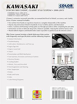 Kawasaki Vulcan 900 Classic, Classic LT & Custom 2006 - 2019: Clymer Manuals: Maintenance - Troubleshooting - Repair