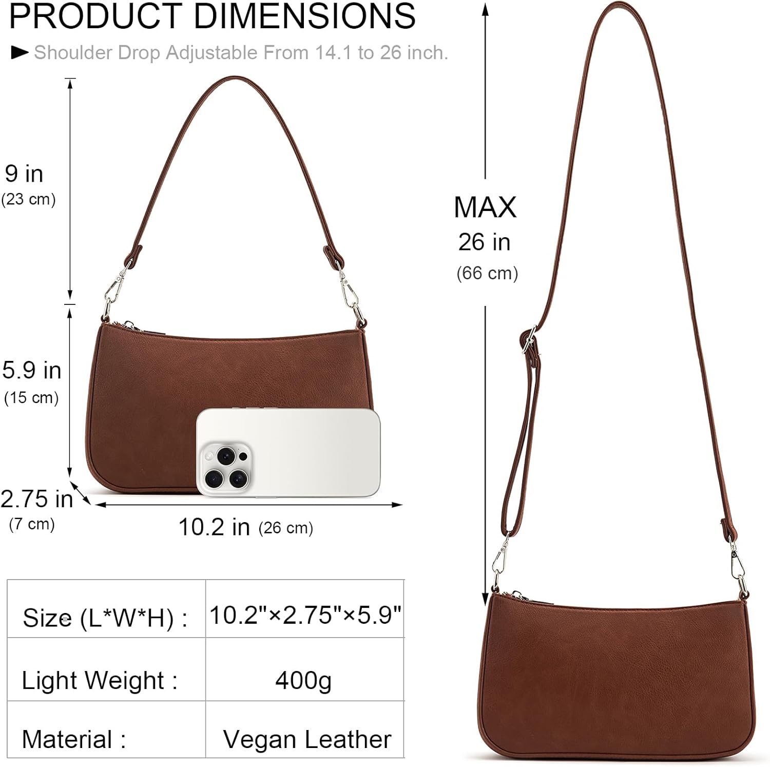 NIUEIMEE ZHOU Small Shoulder bag with 2 Removable Straps Cross Body Clutch Purse Handbag for Women - Image 5