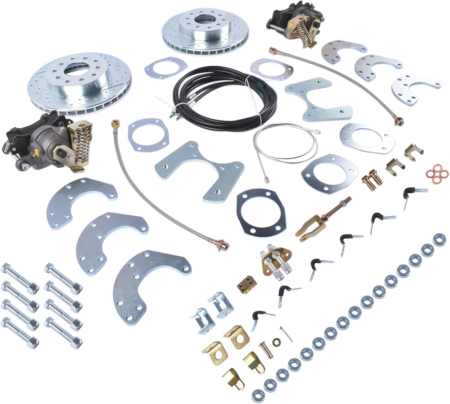 Rear Disc Brake Conversion Kit with Parking Brake Cables DBK9 Replacement for Ford 8 Inch & 9 Inch, Mounting Hardware Included GELUOXI