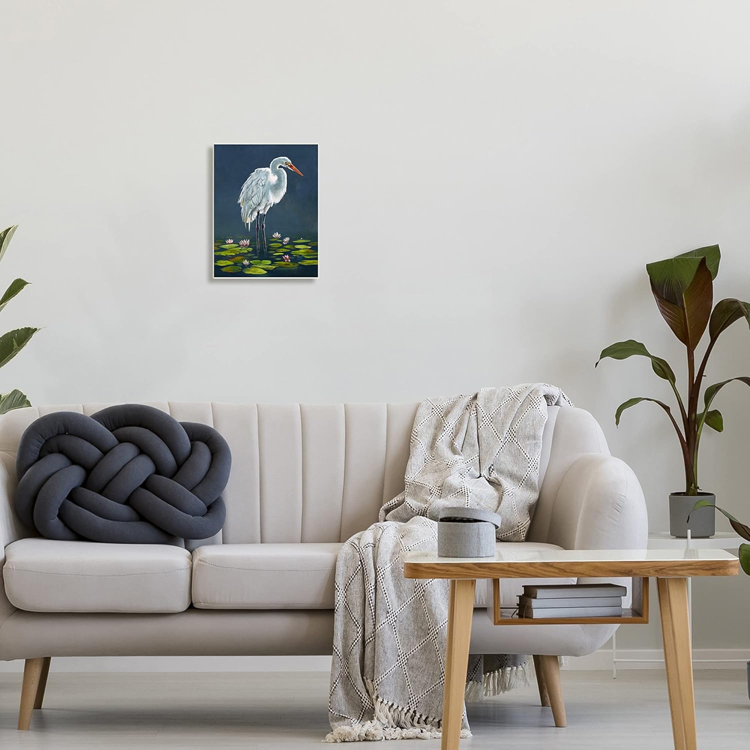 Stupell Industries Egret Bird Standing Lily Pad Pond Deep Blue, Design by Lucca Sheppard Wall Plaque, 10 x 15