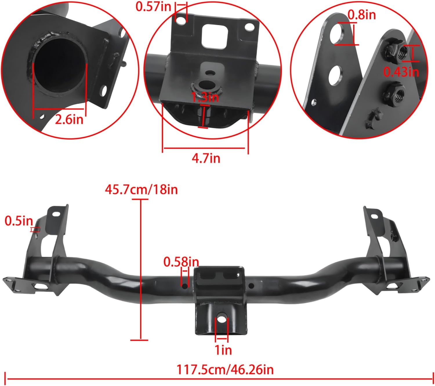 Black Rear Bumper Tower Trailer Hitch Replacement for R-a-m 1500 2019-2024 68265142AD
