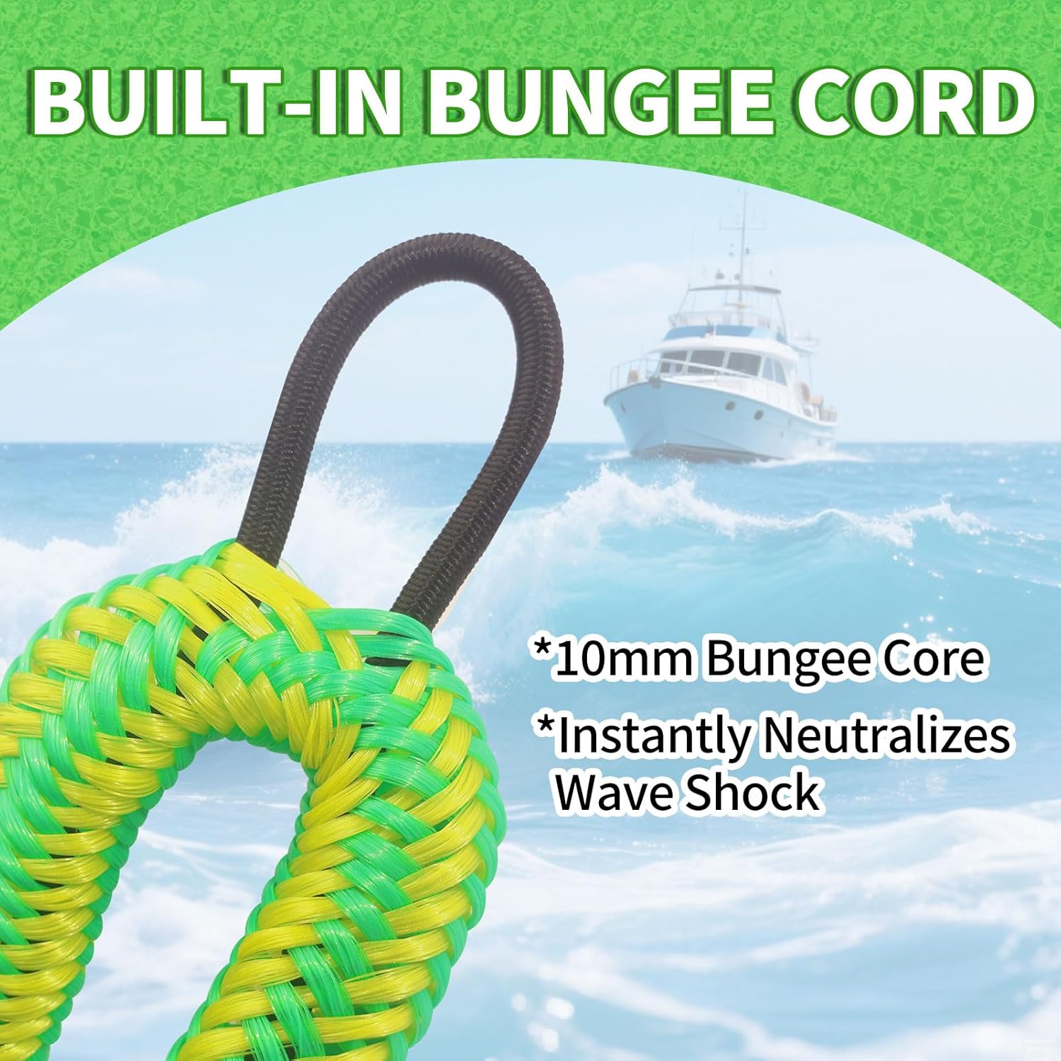 4FT Bungee Dock Lines with Loop Ends – Shock Absorbent Mooring Rope for Small/Medium Boats (Pontoon, PWC, Jon Boat) – 2 PCS 13 Colors (Green&Yellow)