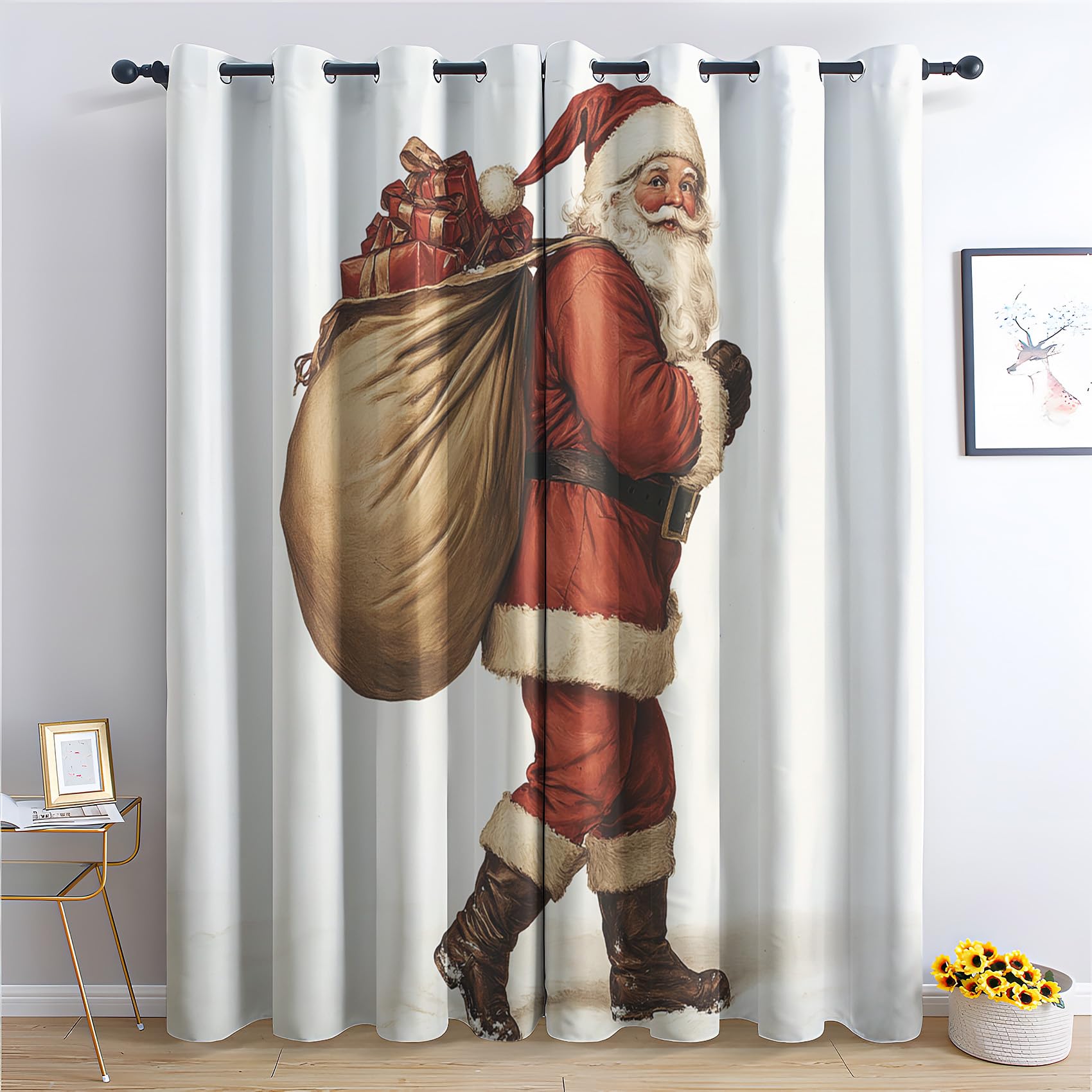 DlaQoryx Santa Claus Blackout Curtains Christmas Snowflakes Present Curtain for Bedroom, Living Room Home Decor Window Curtains, Eyelet Thermal Curtains & Drapes 2 Panels 46x54 Inch