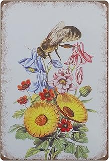 Retro Metal Tin Sign Bee Sunflower Tin Sign Summer Wall Decor Bees Decor Farmhouse Decor for Home Cafes Office Store Pubs Club Sign 8 X12 in