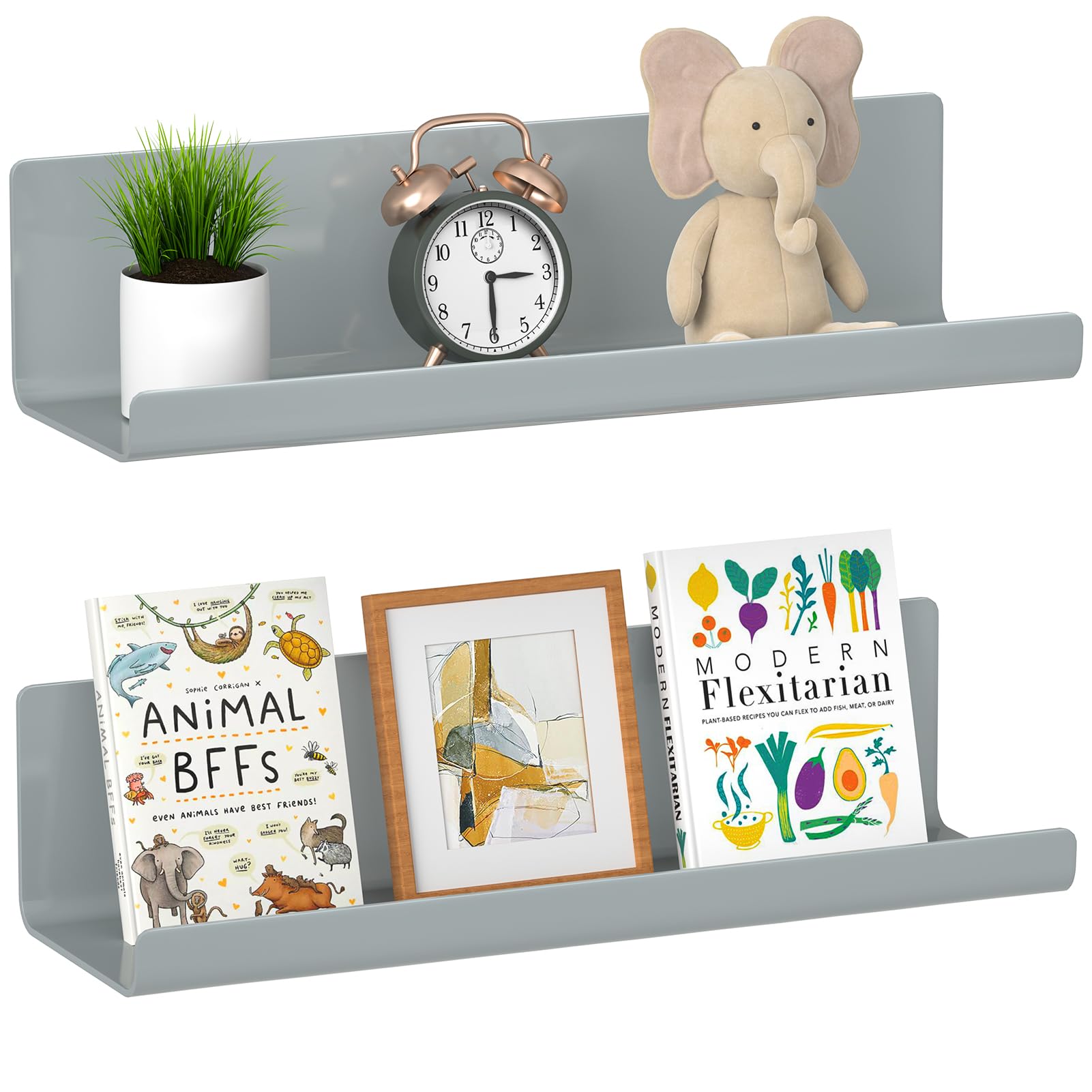 WELDUN Floating Shelves, Set of 2 Wall Mounted Shelf, Picture Ledge Display, Decorative Wall Shelves for Living Room Bedroom