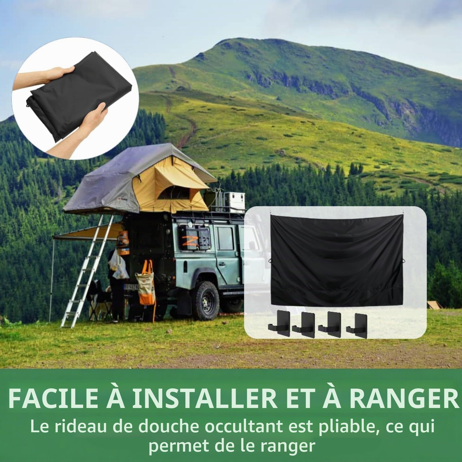 Rideau de Douche réglable pour Porte arrière, 220x145cm / 86x57 Pouces avec Crochet magnétique pour VW T5, T6, Sprinter, Ford, Transit, F-Iat, Ducato