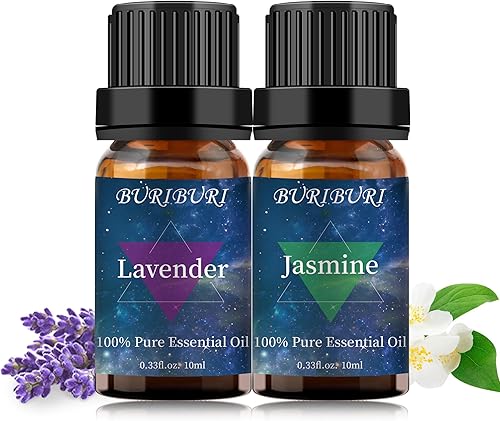 Aceite esencial de lavanda y jazmín, 100% puro, sin diluir, natural, aceites esenciales de aromaterapia orgánicos, juego de regalo, 0.3 fl oz x 2