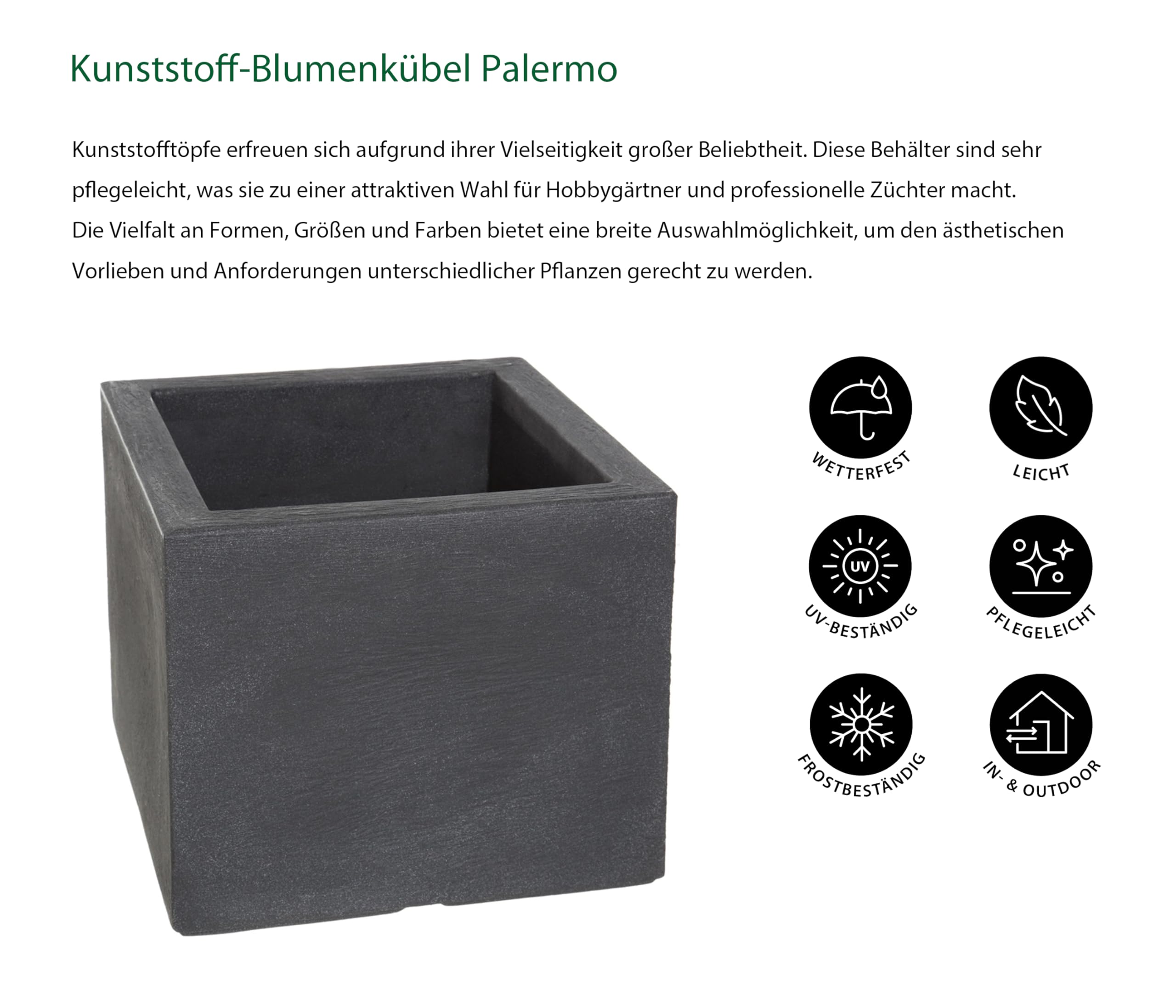 Dehner Pot de Fleurs Palermo Aspect Ardoise, env. 30 x 30 x 26 cm, Plastique, Gris