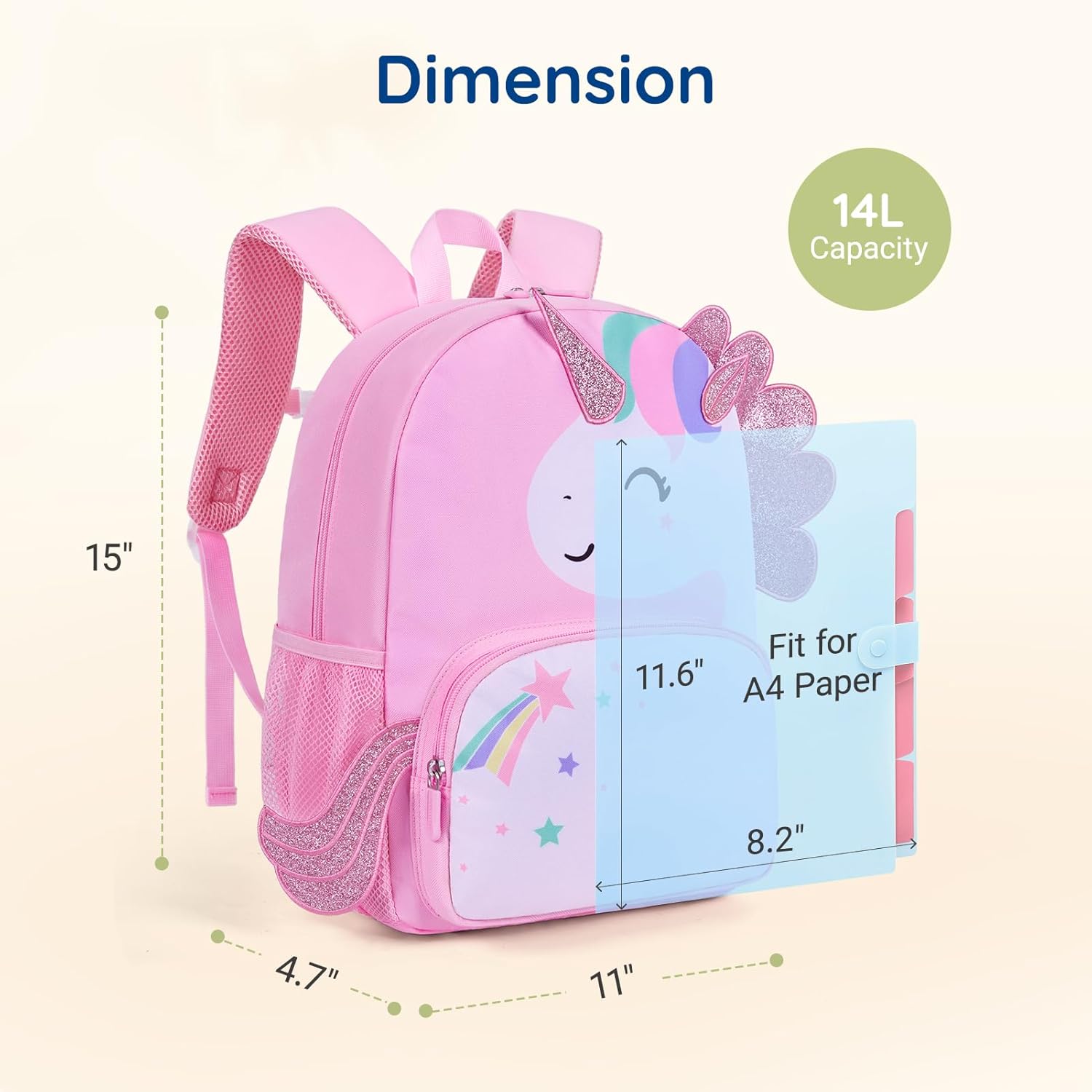 mommore Kids Backpack Preschool Kindergarten Backpack for Girls 4-6 Pink Unicorn Girl Bookbag 15” for Elementary School - Image 6