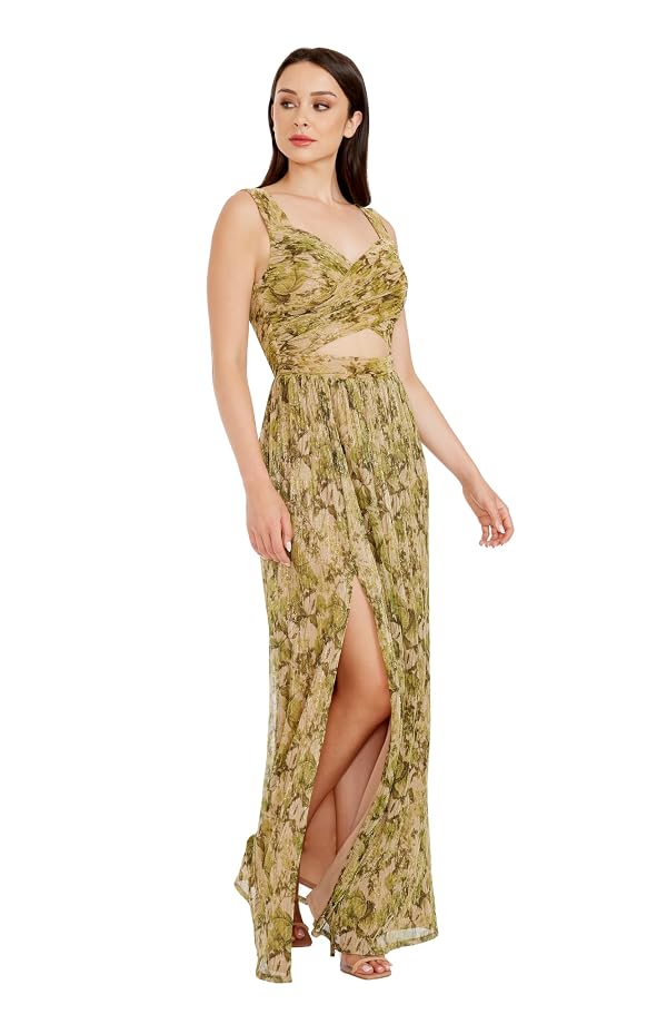 Dress the Population Women's Mirabella Pleated Plisse Knit, Maxi, Fit and Flare, Sweetheart Neck Dress, Lime Green M, XX-Large by Dress the Population - Used condition - Image 2