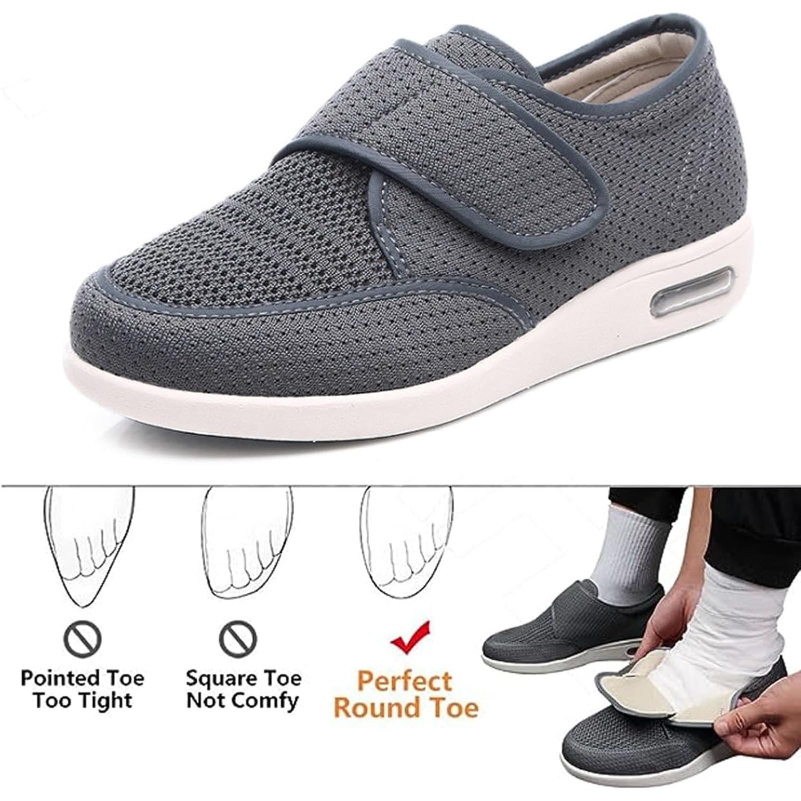 Buty dla cukrzyków, dla mężczyzn i kobiet, bardzo szerokie, dopasowane, antypoślizgowe, na haluks, buty rekreacyjne, dla seniorów, na zapalenie powięzi podeszwowej, opuchnięte stopy