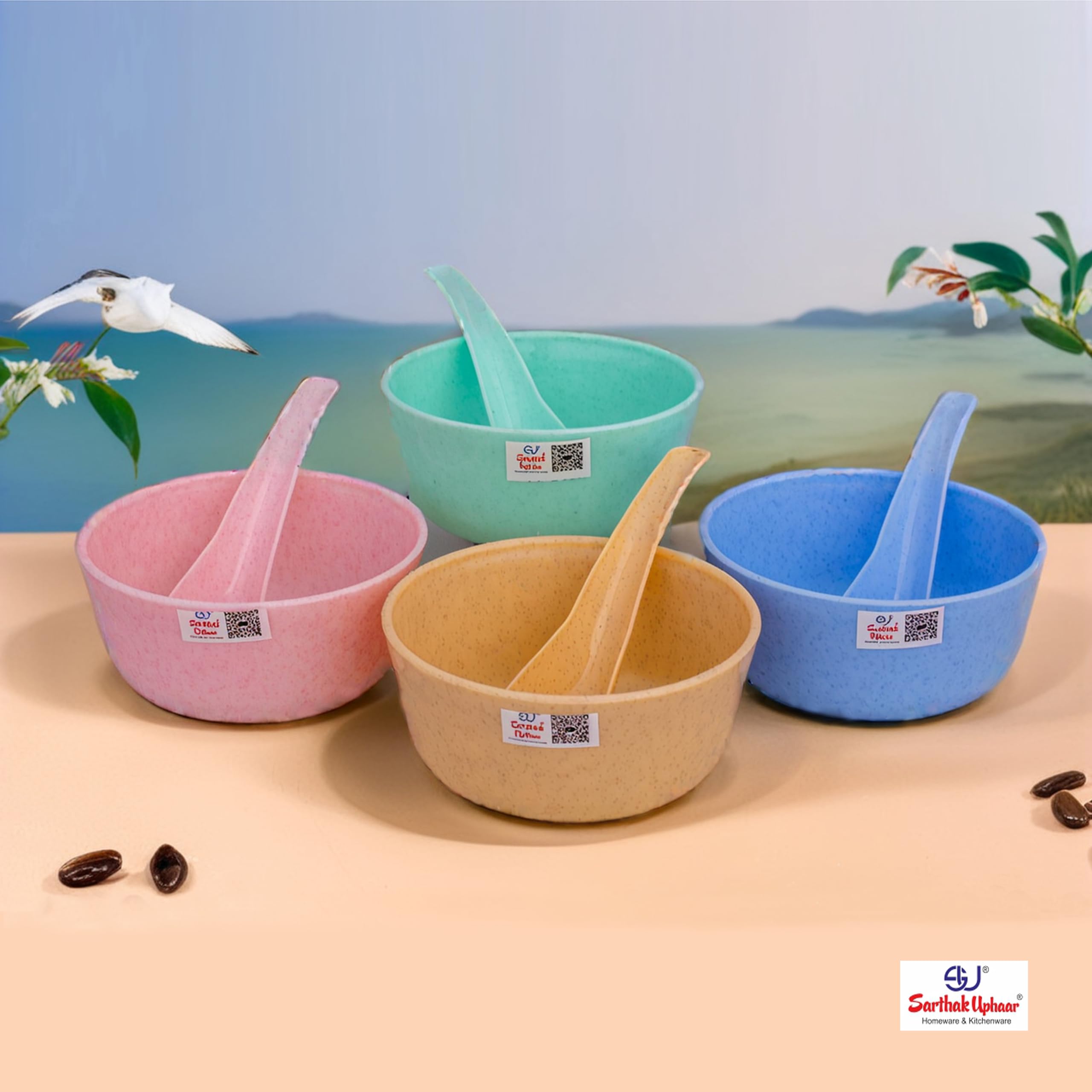 Sarthak Uphaar Marble Look Bowl 8 Pcs Set | Soup Bowls for Kitchen | 280 ml | Microwave Safe Bowl | Plastic Bowls with Spoon | for Salads, Soups, Desserts (Multicolor, Pack of 4 Bowl+4 Spoon) (B0DBVP34MB) Amazon Price History, Amazon Price Tracker