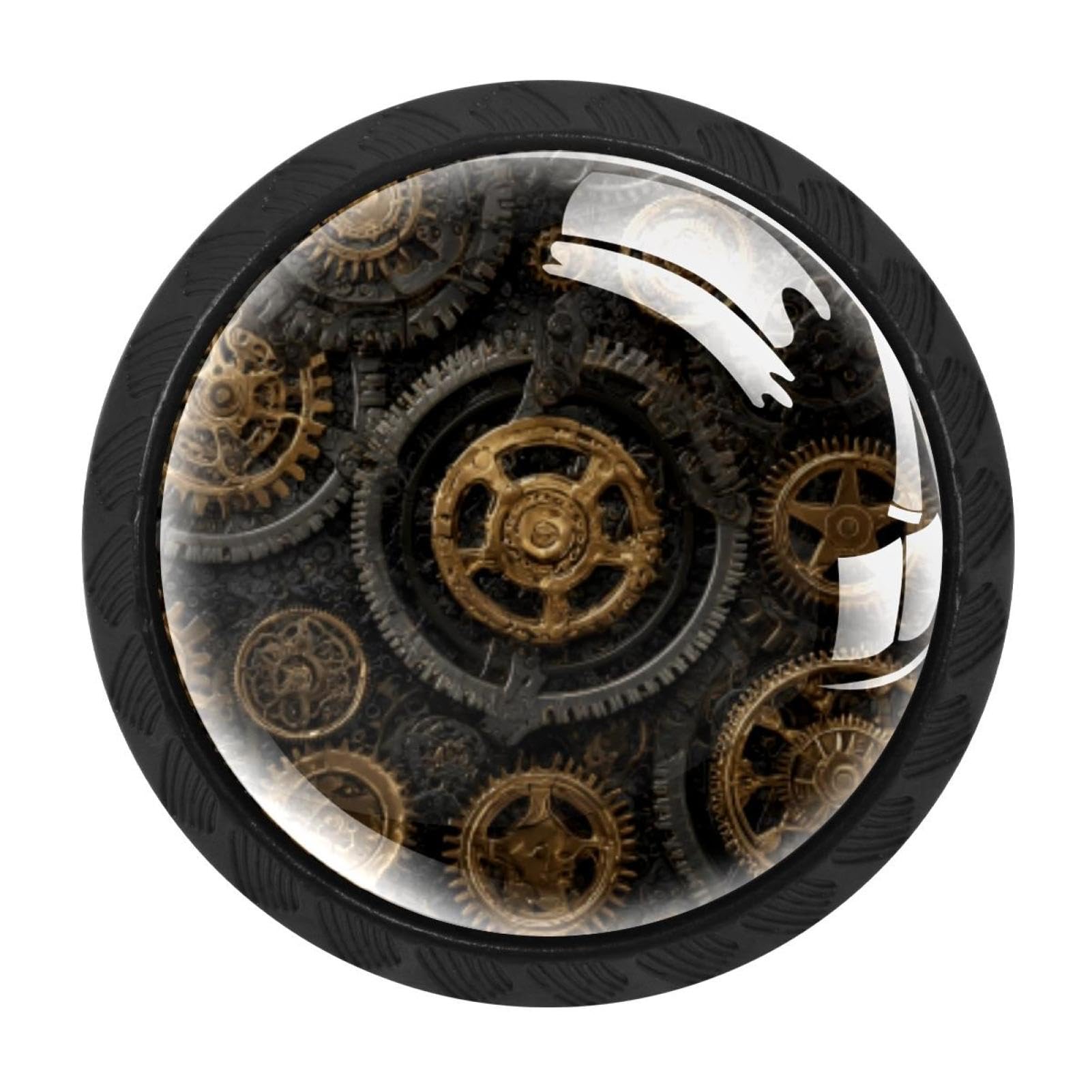 CHENZZZZ 4 Pack Black Steampunk Gears Background (5) Drawer Knobs, Cabinet Knobs Round Glass Knobs for Kitchen Cabinet Hardware Bathroom 35MM