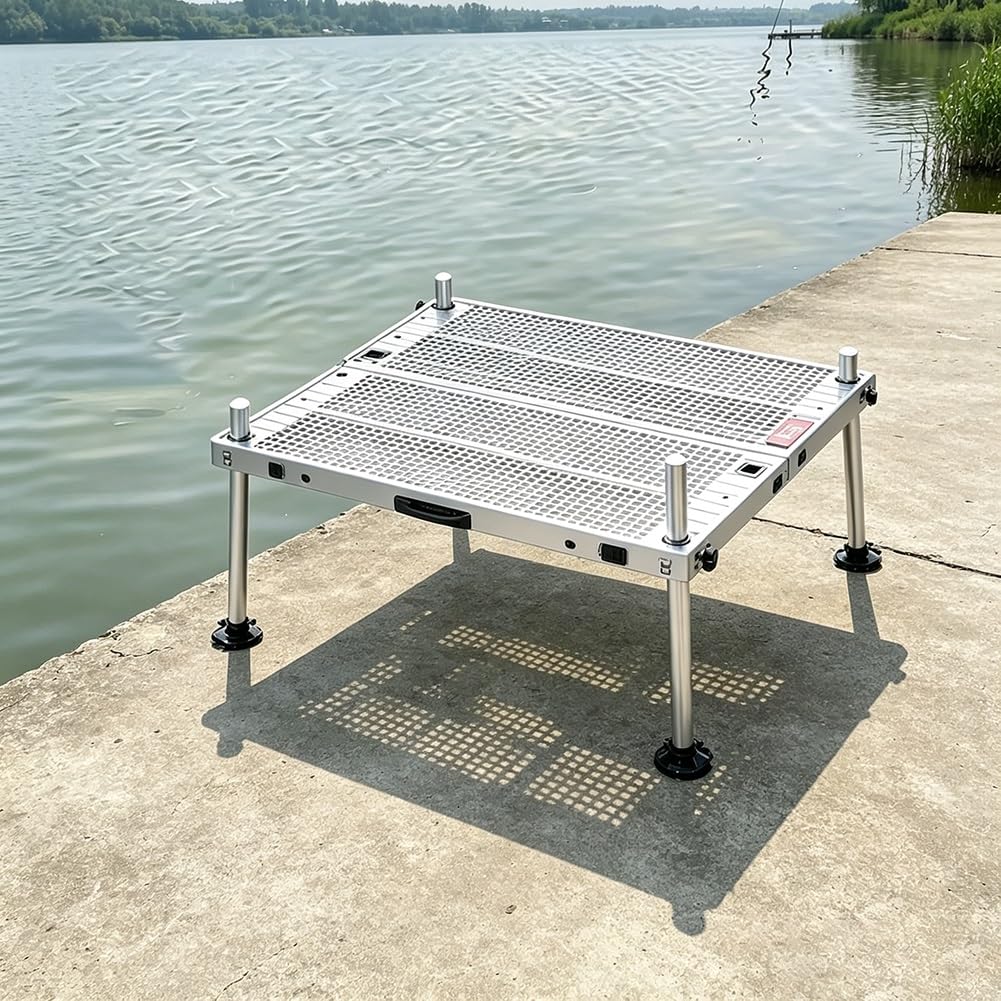 Piattaforma pieghevole per pesca sul lago lungo il fiume, gambe regolabili, scomparto per ombrello, maniglia per il trasporto, portatile