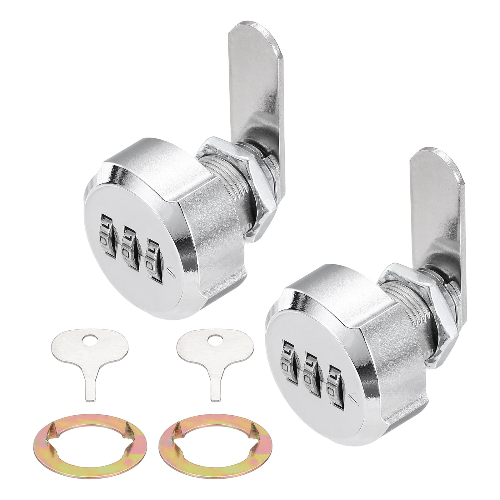PATIKIL 2PCS Combination Cabinet Lock, 3/4Inch 3-Digit Keyless Metal Drawer Plum Blossom Head Locks with for Kitchen Cabinet Closet Cupboard Locker Wooden Door, Silver