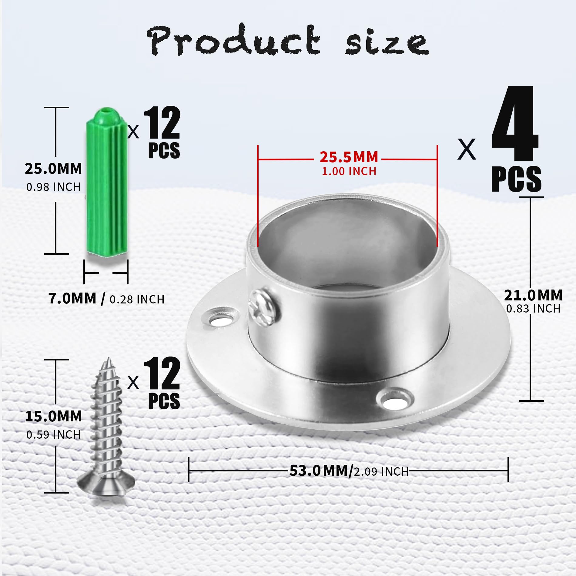 MONTERAL 4 Pièces Support Tringle Penderie 25 mm avec Vis Fixation – Support Barre Penderie Fabriqué en Alliage de Zinc et D'aluminium avec Revêtement Nickelé – Garantie de 10 Ans