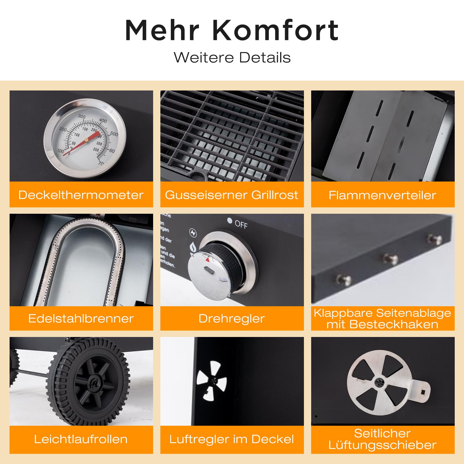 Gas-Holzkohle-Kombigrill, 2-in-1 Grillwagen mit Grillplatte | Holzkohle-Aroma & schnelles Gasgrillen, Gas-Grillplatte Ideal für Fleisch, Gemüse, Fisch und vieles mehr