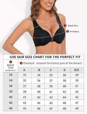 Women's Push Up Racerback Front Closure Bras Seamless Plunge Padded Underwire Add 2 Cup Sizes Bra