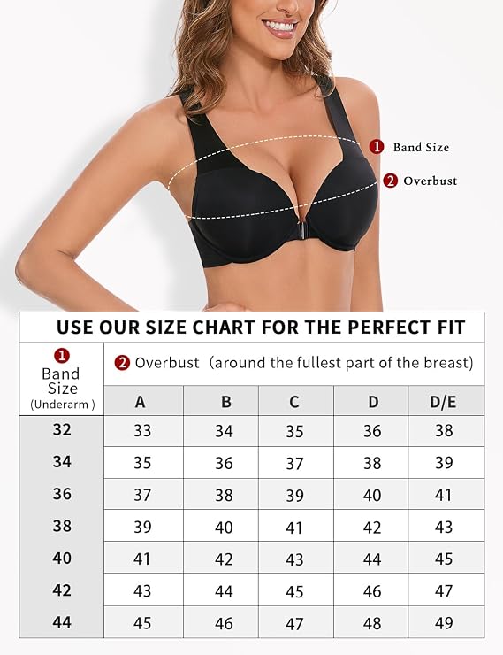 Women's Push Up Racerback Front Closure Bras Seamless Plunge Padded Underwire Add 2 Cup Sizes Bra