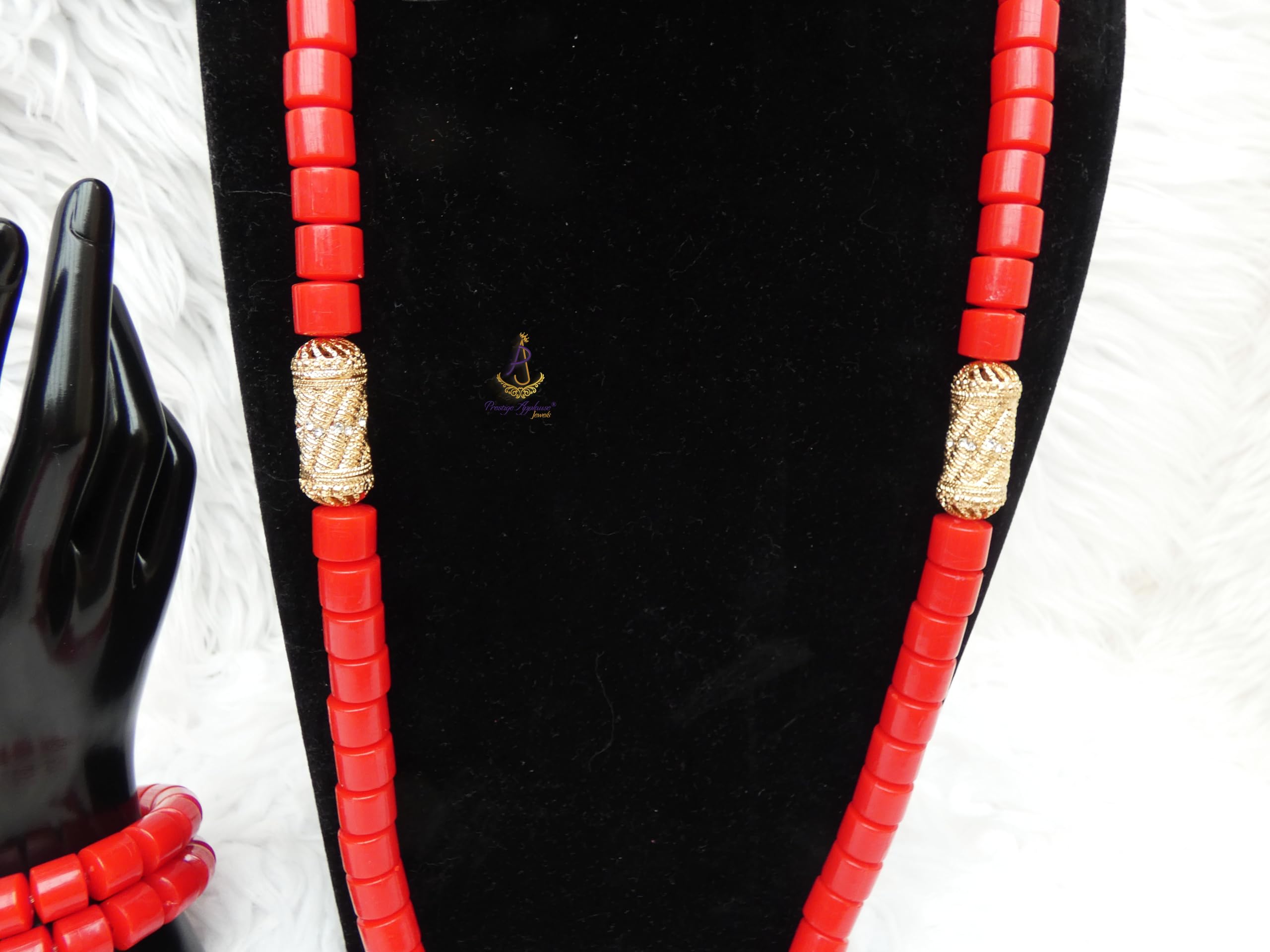 Parure traditionnelle africaine Edo Igbo en perles de corail blanc avec collier et bracelet - Motif éléphant - Bijou de mariage nigérian pour homme