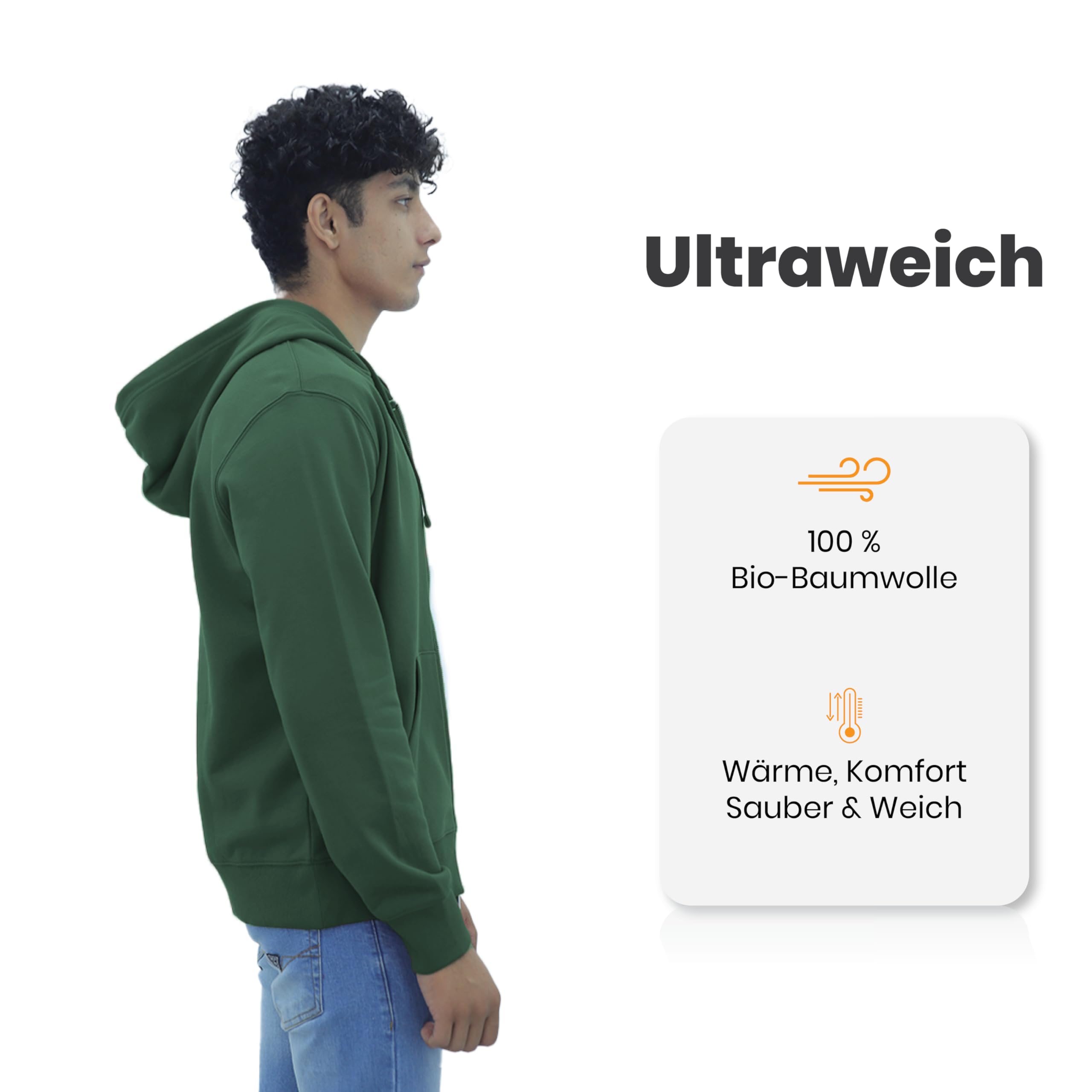 SoftSpun Zip Hoodie für Herren und Frauen | 100% Baumwolle Kapuzenjacke Herren