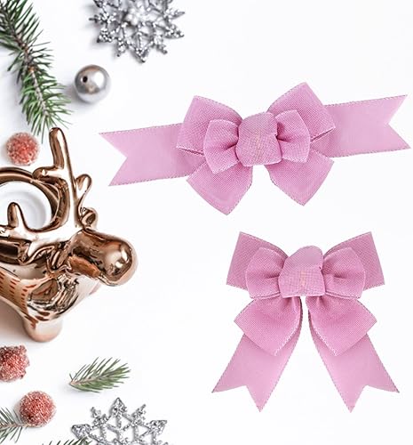 Miniatura 140 de 2 lazos de arpillera de Navidad, hechos a mano, prefabricados para coronas, adornos decorativos grandes de Navidad, decoración de árbol, lazos