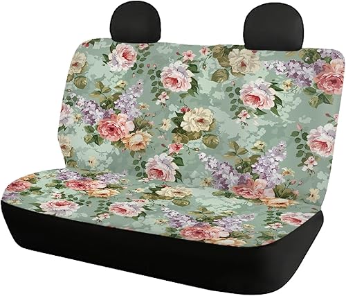 CLOHOMIN Funda de asiento trasero con estampado de flores de tinta china para camión, SUV, acuarela, floral, vintage, moda, rosa, flores, hojas