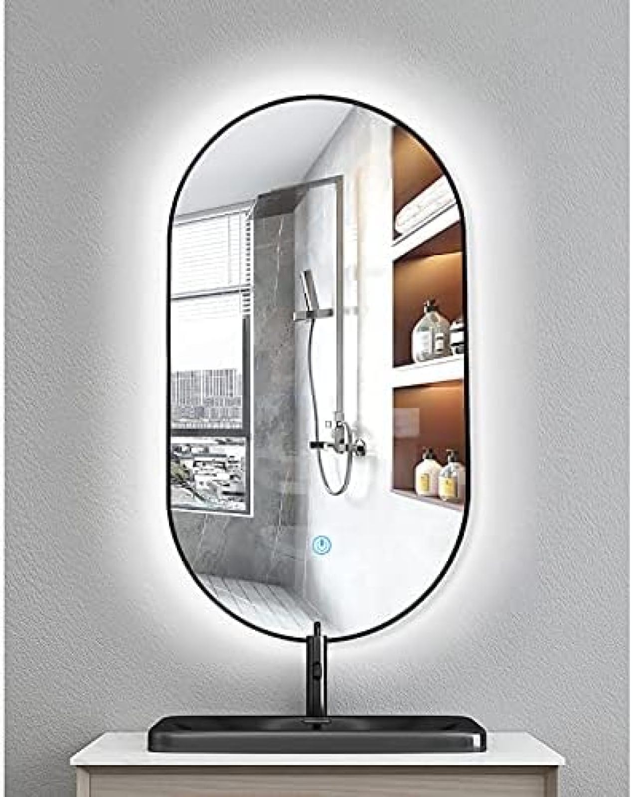 Nowoczesne owalne lustro łazienkowe z podświetleniem LED - ściemnialne, 3 temperatury barwowe - inteligentne światło LED - lustro do makijażu montowane na ścianie - aluminiowa rama