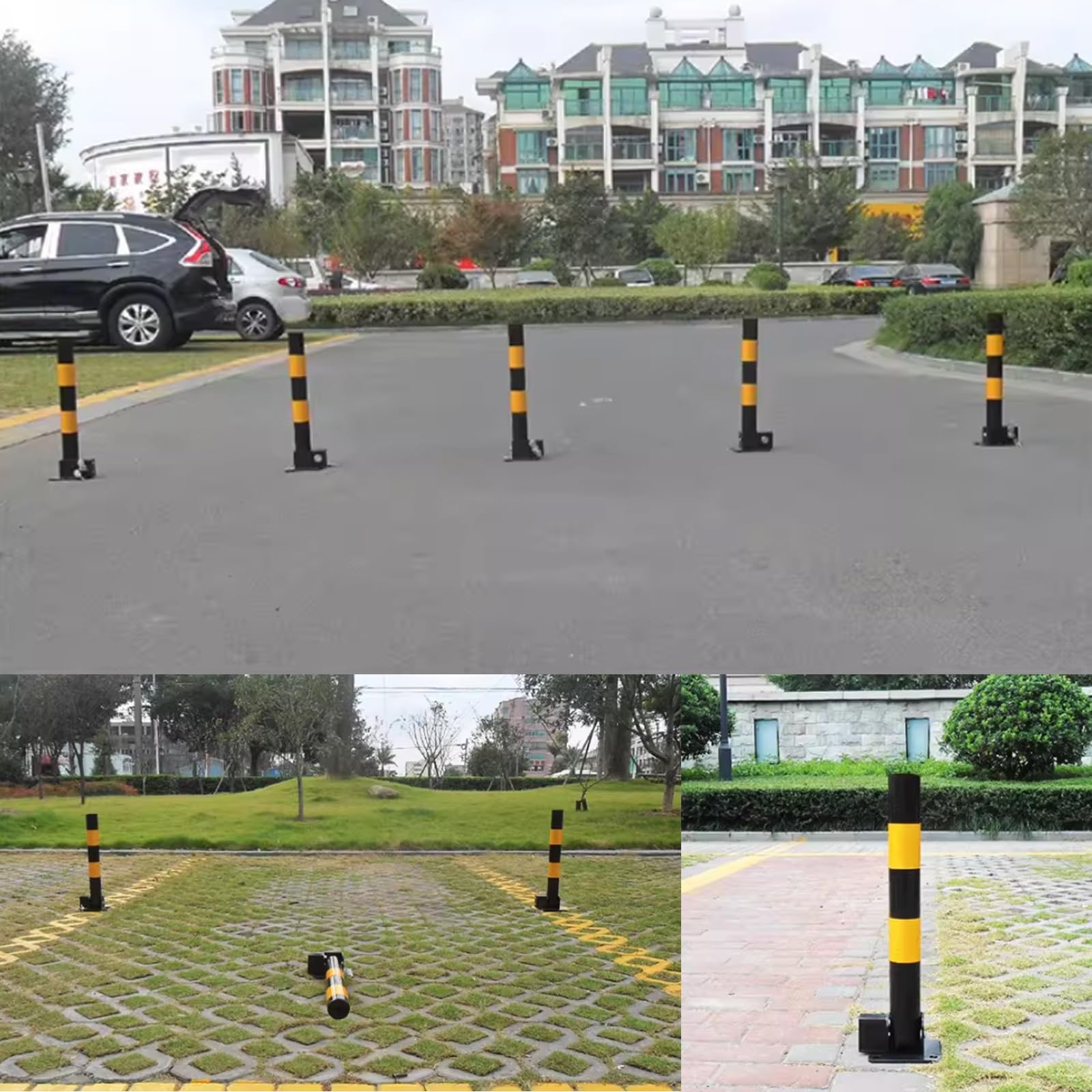 Dissuasore pieghevole di sicurezza, 80 cm, con bloccaggio alto, con rivestimento riflettente, in acciaio resistente, per vialetti, parcheggi, aree private e pubbliche, facile installazione