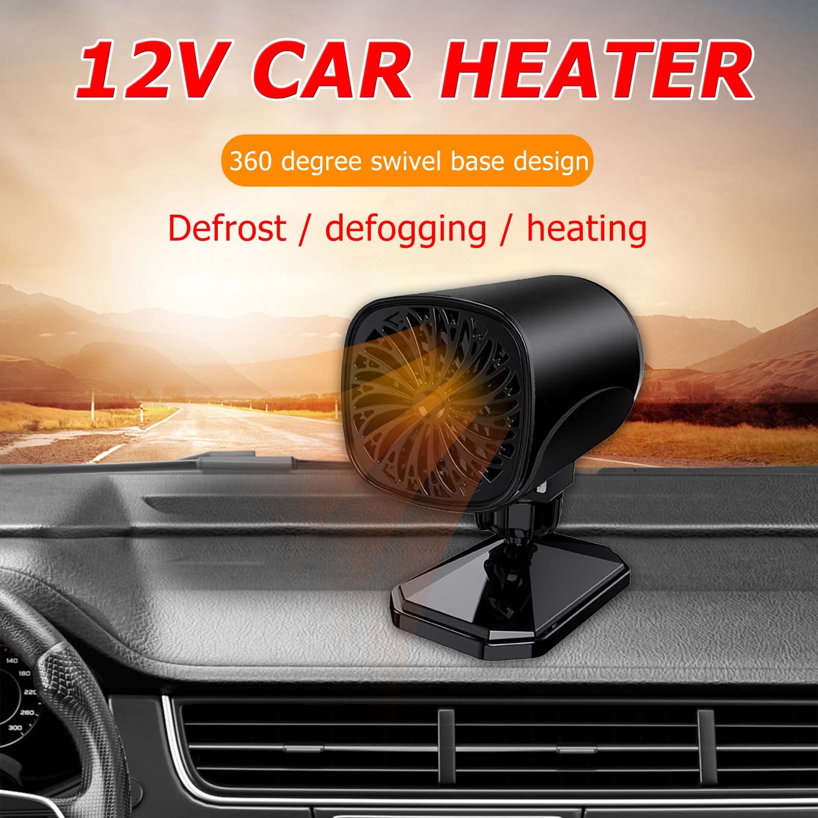 Auto-Heizlüfter, Multifunktional, 120 W, Windschutzscheiben-Defroster, 360-Grad-Drehung, Heizlüfter Für Selbstfahrende Reisen, Schwarz