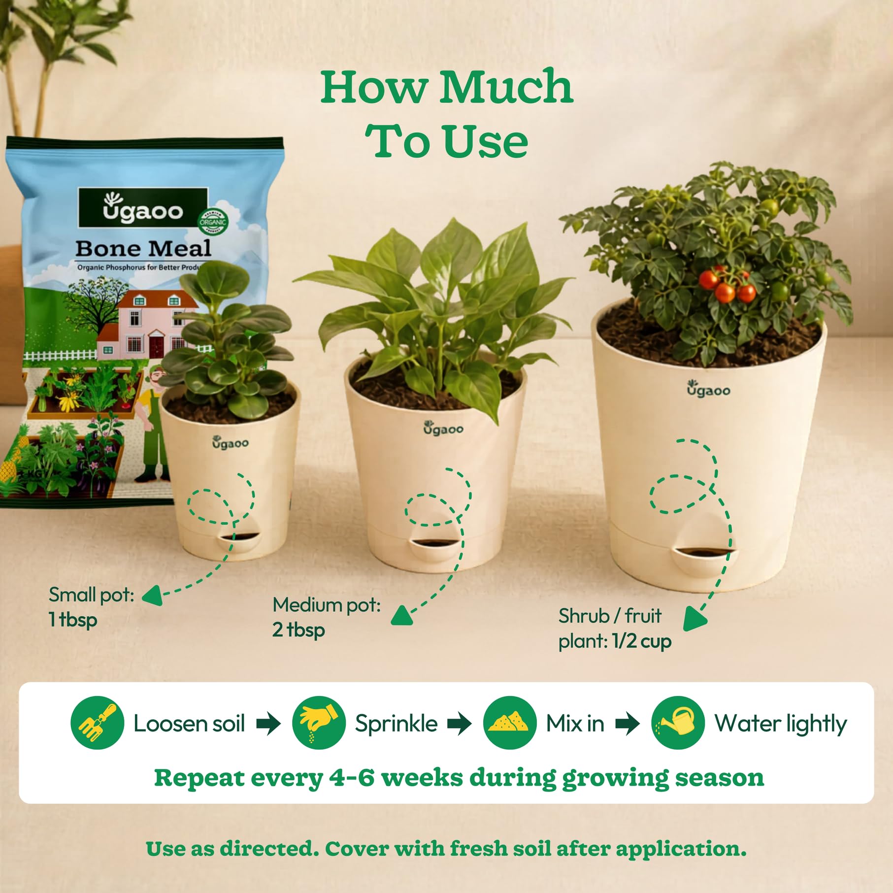 Ugaoo Bone Meal Fertilizer for Plants - 5 Kg | Organic Phosphorus and Calcium Source for Flowering and Fruiting Plants | Natural Slow-Release Plant Food for Roses Hibiscus Tomato and Home Garden Pots 1
