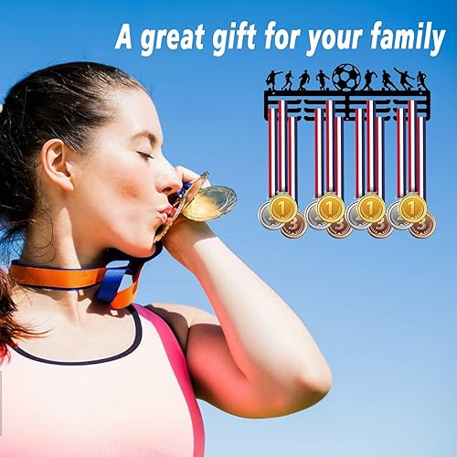 Miniatura 6 de Fimcosy Exhibición de suspensión de medallas de fútbol, soporte de medalla de montaje en pared, estante de exhibición de cinta de premios, marco de