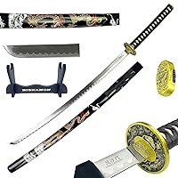 Vista 1 de Bishamon 42 1/2" Samurai Sword Carbon Blade Dragon Scabbard Comes with a Wooden Stand